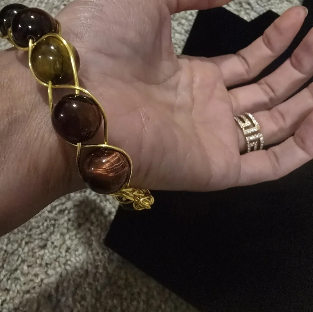 Spiritual Tiger EyeGold Wire Wrapped Stone Bracelet
